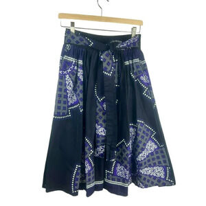 African Kente Dashiki Midi Skirt Women One Size Purple Elastic Waist Full A Line